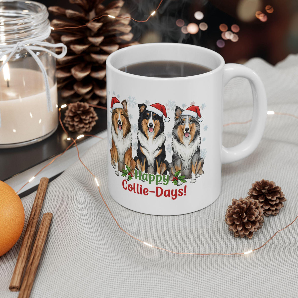 Happy Collie-Days! Collie Christmas Mug | Ceramic Coffee Cup 11 oz