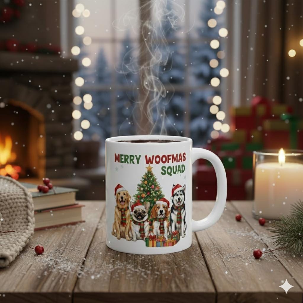 Merry Woofmas Squad Mug | Christmas Dogs Ceramic Coffee Cup 11 oz