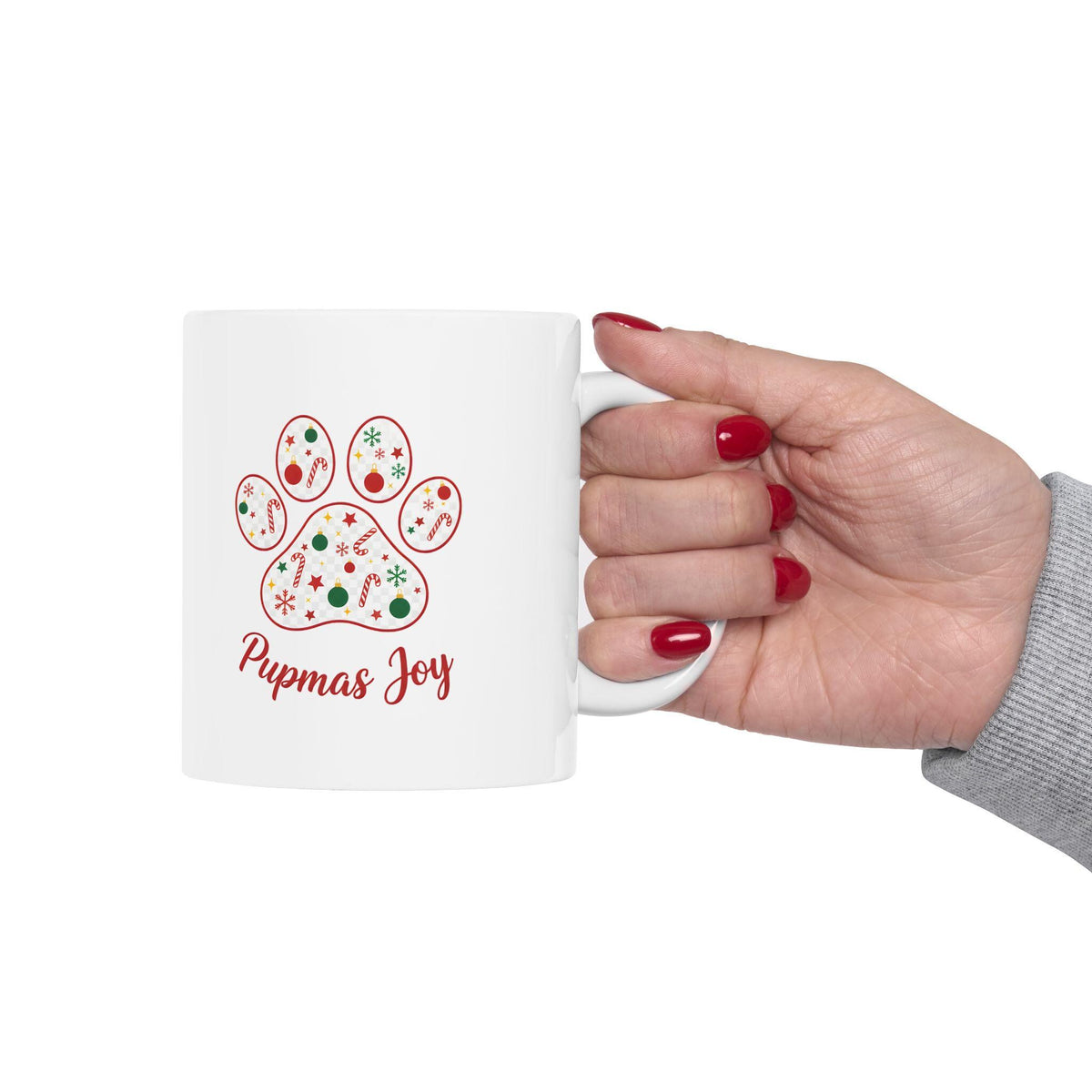 Paw Print Christmas Mug Pawmas Joy Ceramic Mug | Holiday Dog Lover Mug 11 oz