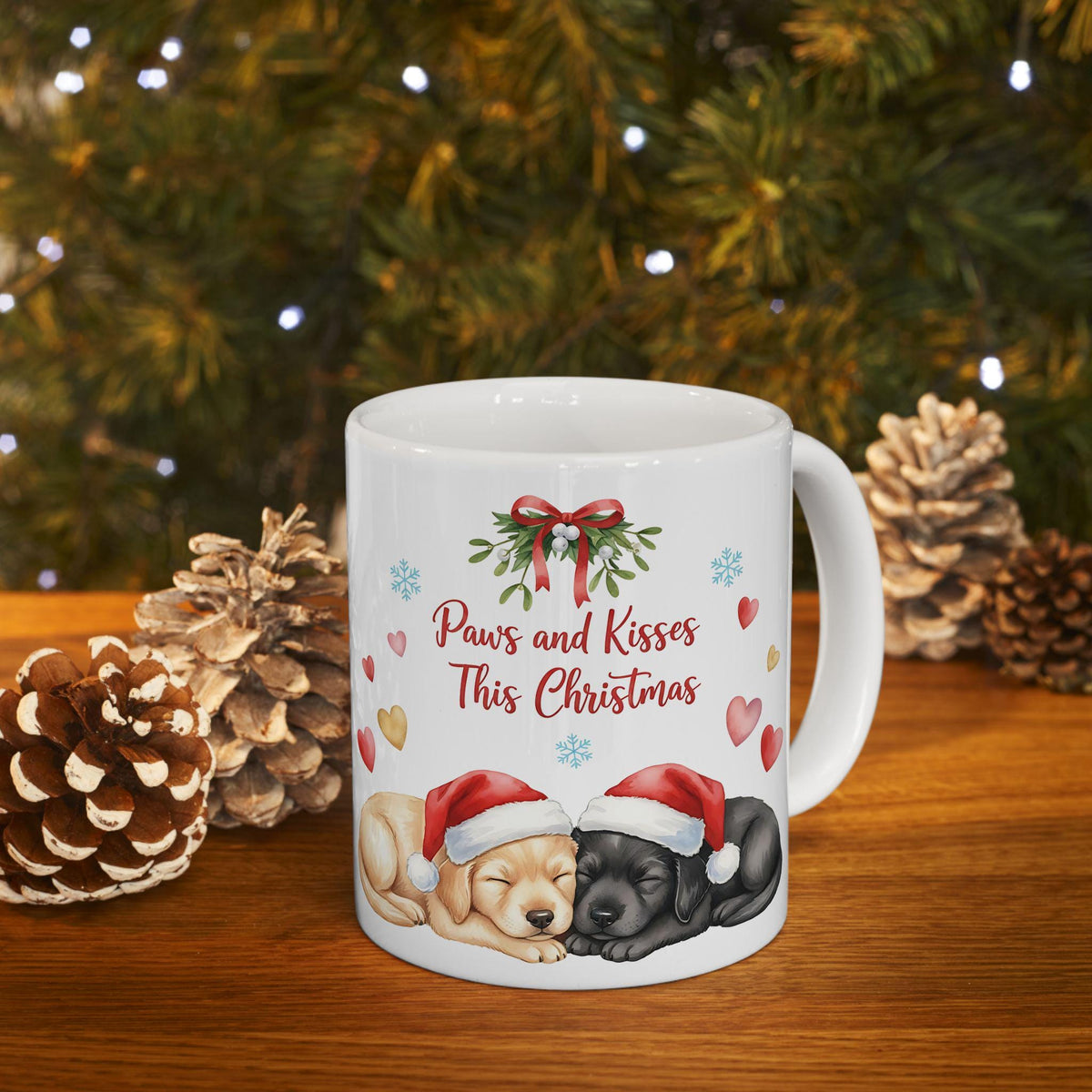 Paws and Kisses This Christmas Mug | Cute Sleeping Puppies Holiday Mug 11 oz