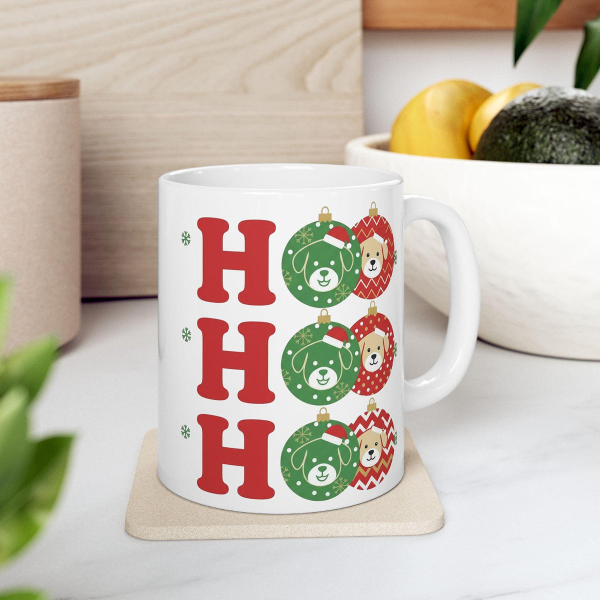 Ho Ho Ho Teddy Wreaths Mug | Christmas Coffee Cup, Gift Friend Mug11 oz