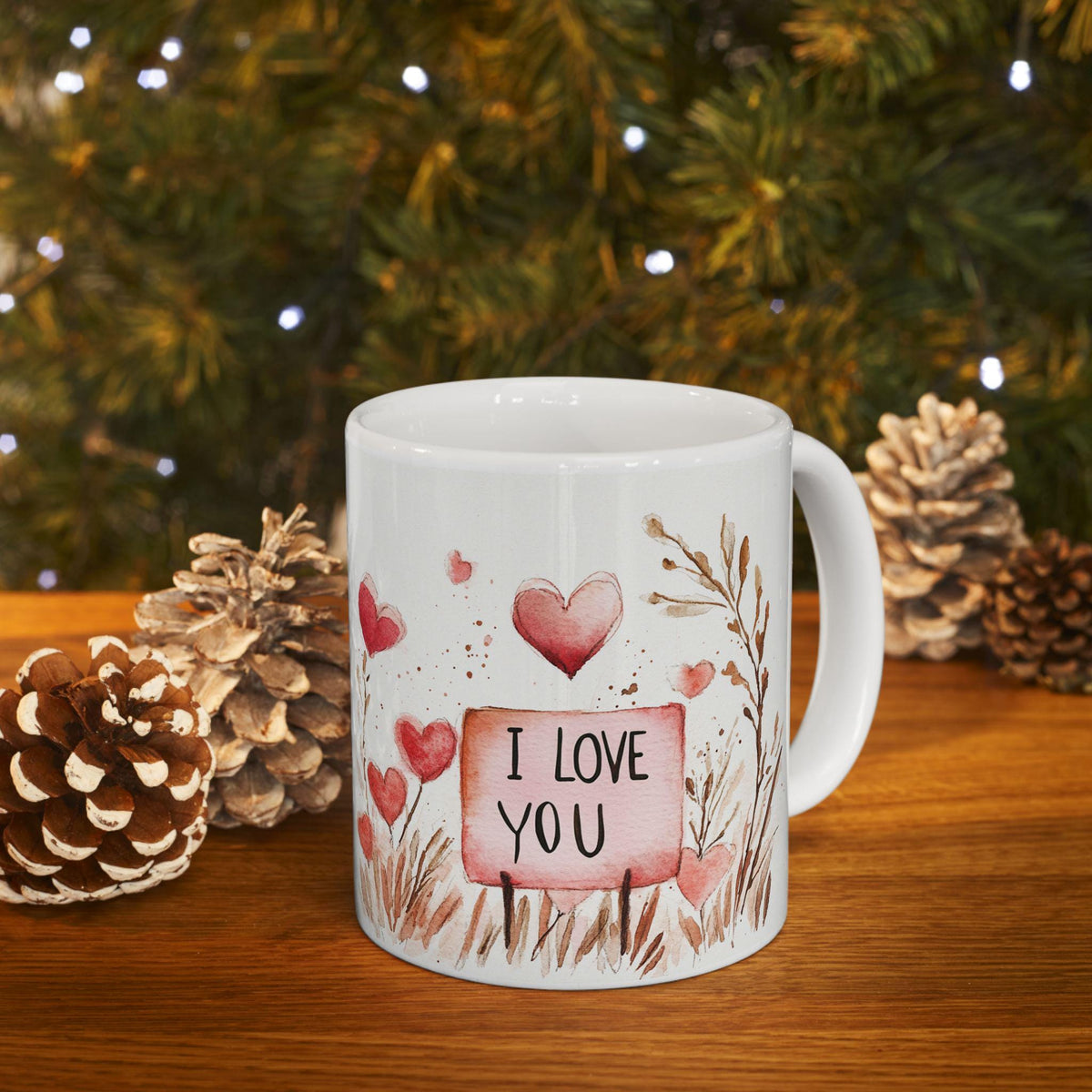 Watercolor Heart Bouquet Mug , Ceramic Coffee Cup,Valentine Mug, Love Pattern Coffee Cup, Cute Gift for Her