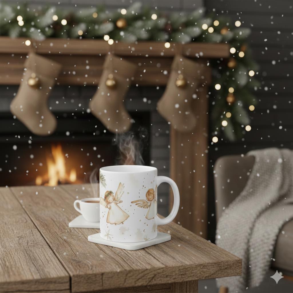 Watercolor Angels Mug | Christmas Ceramic Mug 11 oz