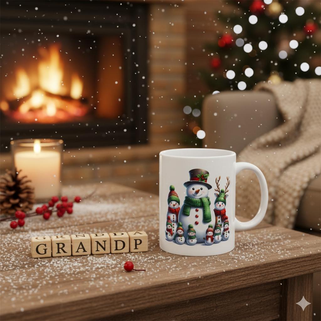 Snowman Family Mug ,Merry Christmas Mug ,Grandpa Christmas Gift ,Holiday Snowman Cup ,Winter Coffee Mug for Family 11 oz