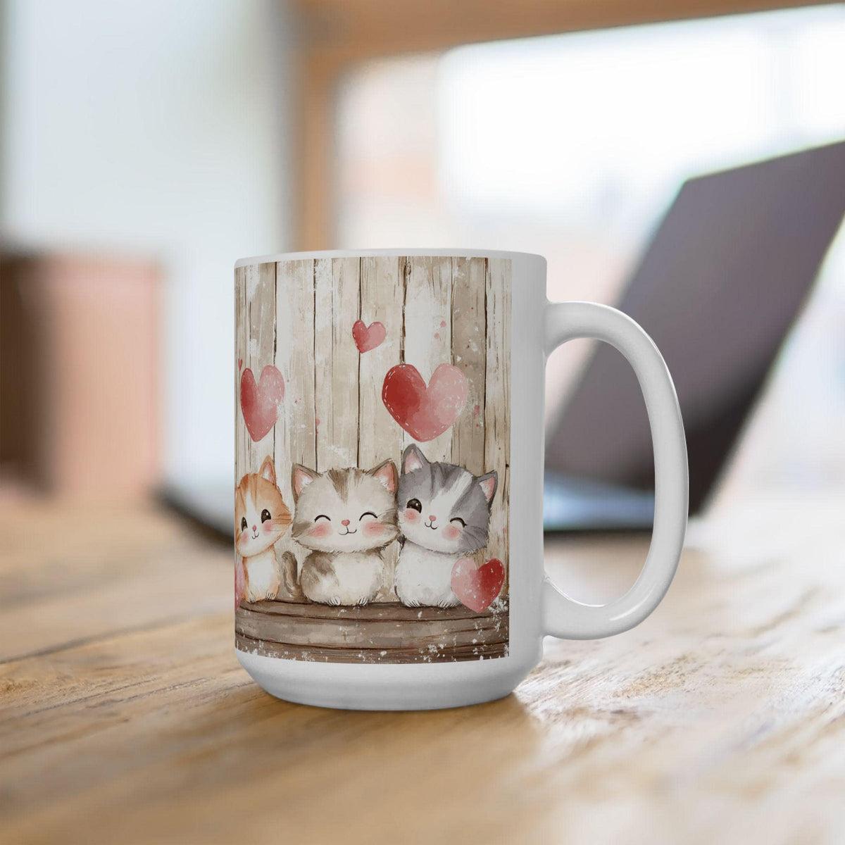 Valentine Mug,Kawaii Heart Kittens Mug ,Ceramic Coffee Cup,Cute Kittens Love Mug,Valentine Cat Coffee Cup