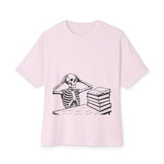 Study Skeleton Boxy Tee: Funny Student Life Shirt