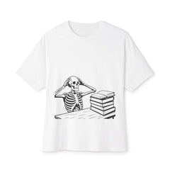 Study Skeleton Boxy Tee: Funny Student Life Shirt