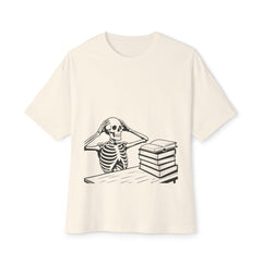 Study Skeleton Boxy Tee: Funny Student Life Shirt