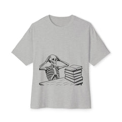 Study Skeleton Boxy Tee: Funny Student Life Shirt