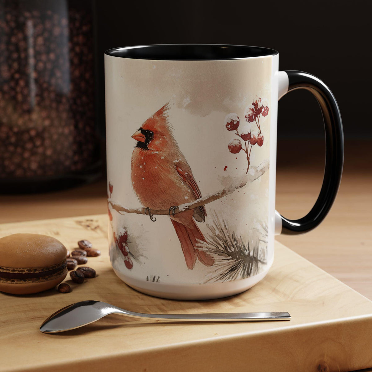Cardinal Accent Coffee Mug - Holiday Gift, Nature Lover's Decor, Cozy Home Essentials, Bird Themed Kitchenware, Seasonal Beverage 15 oz