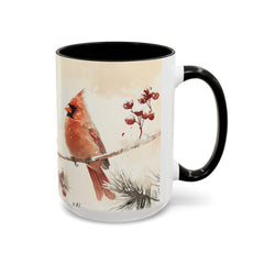 Cardinal Accent Coffee Mug - Holiday Gift, Nature Lover's Decor, Cozy Home Essentials, Bird Themed Kitchenware, Seasonal Beverage 15 oz