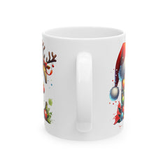 Christmas Letter E Mug, Reindeer Initial Mug, Santa Hat Monogram Cup, Personalized Holiday Gift 11 oz