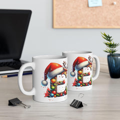 Christmas Letter E Mug, Reindeer Initial Mug, Santa Hat Monogram Cup, Personalized Holiday Gift 11 oz