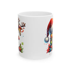 Christmas Letter E Mug, Reindeer Initial Mug, Santa Hat Monogram Cup, Personalized Holiday Gift 11 oz