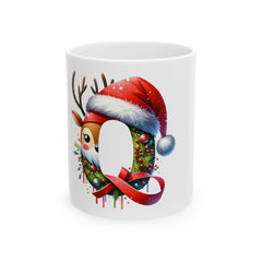 Reindeer Wreath Santa  Q Hat Mug | Christmas Ceramic Mug 11 oz