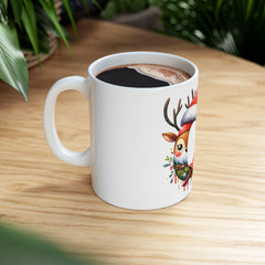 Reindeer Wreath Santa  Q Hat Mug | Christmas Ceramic Mug 11 oz