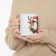Reindeer Wreath Santa  Q Hat Mug | Christmas Ceramic Mug 11 oz