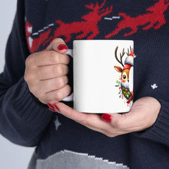Reindeer Wreath Santa  Q Hat Mug | Christmas Ceramic Mug 11 oz