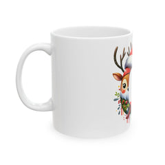 Reindeer Wreath Santa  Q Hat Mug | Christmas Ceramic Mug 11 oz