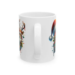 Christmas Letter D Mug, Reindeer Initial Mug, Santa Hat Monogram Cup, Personalized Holiday Gift 11 oz