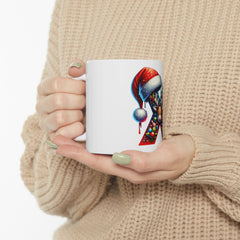 Reindeer Letter X Christmas Mug | Holiday Santa Hat Initial Mug 11 oz