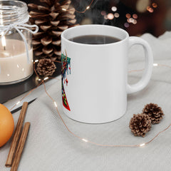 Reindeer Letter X Christmas Mug | Holiday Santa Hat Initial Mug 11 oz