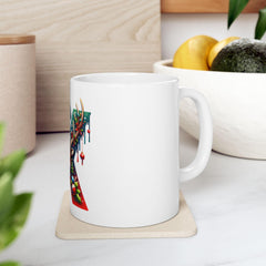Reindeer Letter X Christmas Mug | Holiday Santa Hat Initial Mug 11 oz