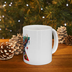 Reindeer Letter X Christmas Mug | Holiday Santa Hat Initial Mug 11 oz