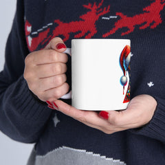 Reindeer Letter X Christmas Mug | Holiday Santa Hat Initial Mug 11 oz