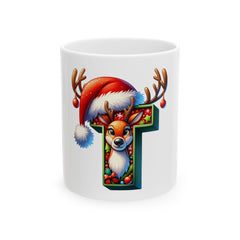 Reindeer Letter T Christmas Mug | Ceramic Coffee Cup 11 oz