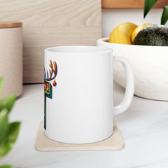 Reindeer Letter T Christmas Mug | Ceramic Coffee Cup 11 oz