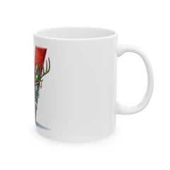 Santa Reindeer Letter V Mug | Christmas Ceramic Coffee Cup 11 oz