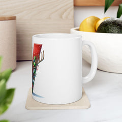 Santa Reindeer Letter V Mug | Christmas Ceramic Coffee Cup 11 oz