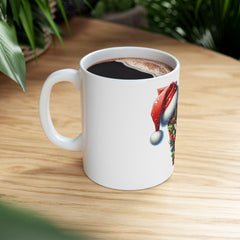 Santa Reindeer Letter V Mug | Christmas Ceramic Coffee Cup 11 oz