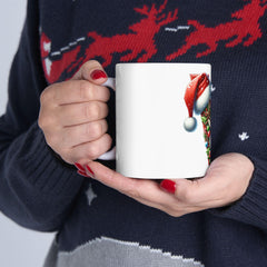 Santa Reindeer Letter V Mug | Christmas Ceramic Coffee Cup 11 oz