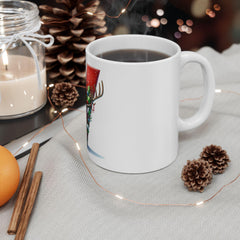 Santa Reindeer Letter V Mug | Christmas Ceramic Coffee Cup 11 oz