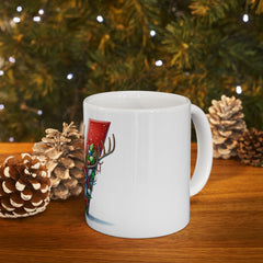 Santa Reindeer Letter V Mug | Christmas Ceramic Coffee Cup 11 oz