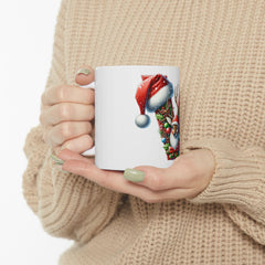 Santa Reindeer Letter V Mug | Christmas Ceramic Coffee Cup 11 oz