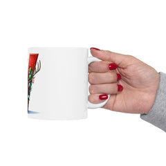 Santa Reindeer Letter V Mug | Christmas Ceramic Coffee Cup 11 oz