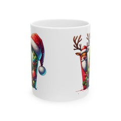Christmas Letter W Mug | Festive Santa Reindeer Hat Holiday Ceramic Mug 11 oz