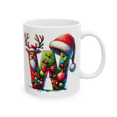 Christmas Letter W Mug | Festive Santa Reindeer Hat Holiday Ceramic Mug 11 oz