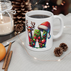 Christmas Letter W Mug | Festive Santa Reindeer Hat Holiday Ceramic Mug 11 oz