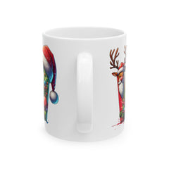Christmas Letter W Mug | Festive Santa Reindeer Hat Holiday Ceramic Mug 11 oz