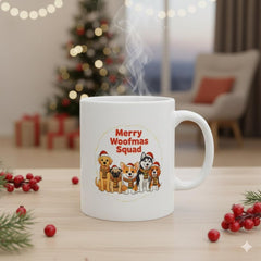 Merry Woofmas Squad Mug | Christmas Dog Illustration Ceramic Coffee Mug 11 oz. Dog mom