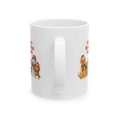 Merry Woofmas Squad Mug | Christmas Dog Illustration Ceramic Coffee Mug 11 oz. Dog mom