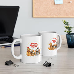 Merry Woofmas Squad Mug | Christmas Dog Illustration Ceramic Coffee Mug 11 oz. Dog mom