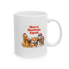 Merry Woofmas Squad Mug | Christmas Dog Illustration Ceramic Coffee Mug 11 oz. Dog mom