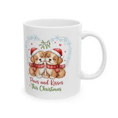 Paws and Kisses This Christmas Ceramic Mug | Cute Puppies Holiday Mug 11 oz