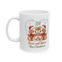 Paws and Kisses This Christmas Ceramic Mug | Cute Puppies Holiday Mug 11 oz
