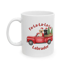 Fa-La-La-La-La Labrador Mug | Christmas Labradors in Red Truck 11 oz